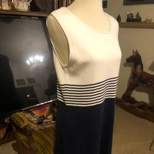Jessica Holbrook Easy Care Navy Blue & White Striped Sleeveless Sweater Dress Si Size L