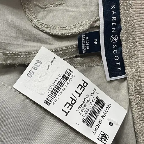 Karen Scott Petite Petite PP Pull-On Shorts Mid-Rise Pockets Elastic Waist Beige