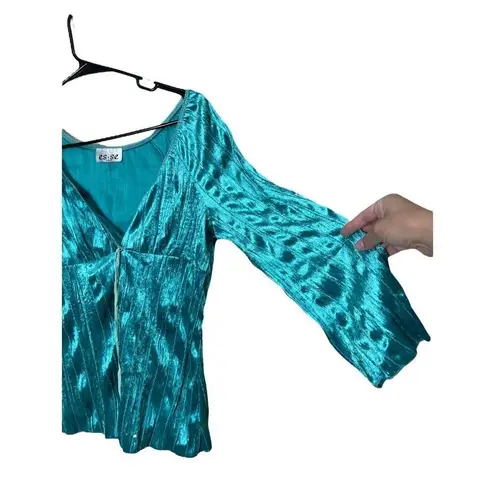 Vintage es.se Y2K Green Velvet Milkmaid Long Sleeve Top Size undefined