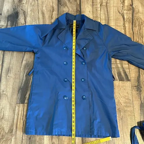 London Fog Women’s Small Blue Belted Button Trench Coat Jacket Rain Classic