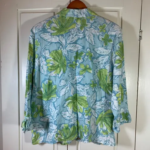 JM Collection Floral Cottagecore Linen Shirt 12 Tropical Cruise Button Blouse