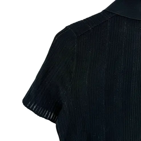 Theory  Cropped Matte Cotton Jacquard Black Polo Shirt Short Sleeve Collared SZ M - Image 11