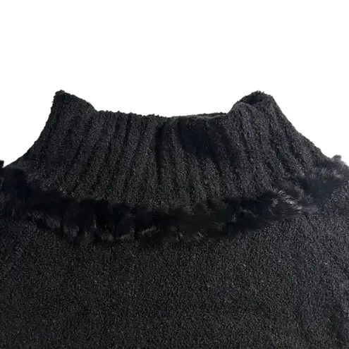 Escapade Black Boucle Knit Rabbit Fur Trim Cowl Neck Sweater Medium Black - Image 6