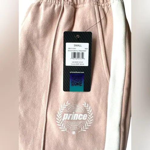 NWT Prince Break Point FLlcTrack Pant Small Dusty Pink, White Pink