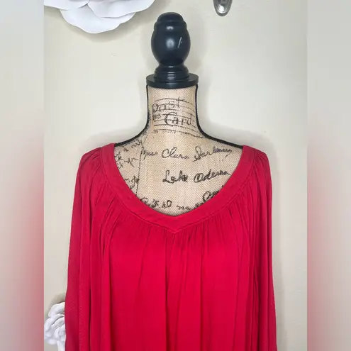 Maeve NTM: by Anthropologie Red Boho Flowy Tunic Blouse Long Sleeve V-Neck