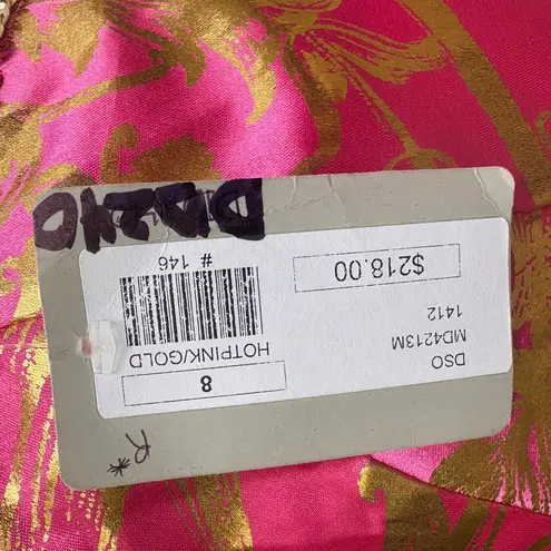 Mac Duggal Cassandra Stone Prom Dress Gown Hot Pink Gold Beaded Metallic Formal