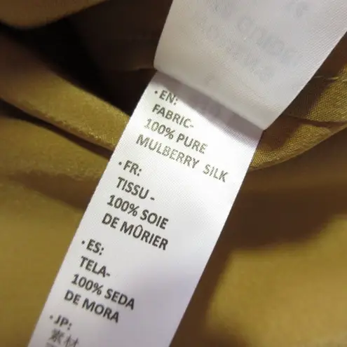 NWT LilySilk Stand Collar Cap Sleeve Blouse in Gold Silk Button