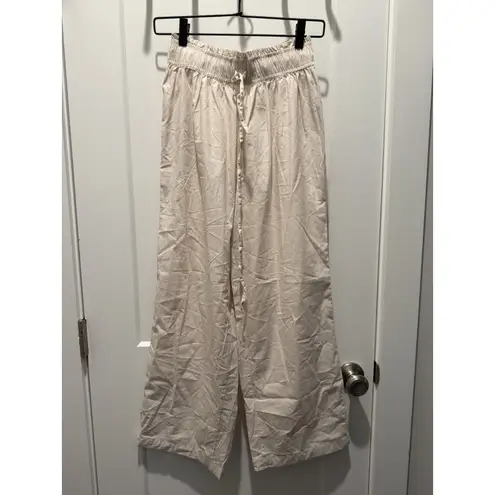 Free People  Corfu Tan Cotton-Linen Pants Wide Leg Pull On XS Pockets Drawstring