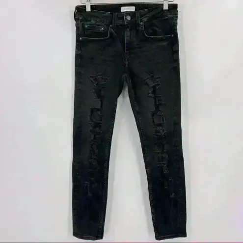 ZARA  Woman Premium Denim Black Skinny Distressed Jeans Size‎ 8