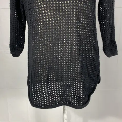 Jeanne pierre Crew Neck Black Open Knit 3/4 Sleeve Sweater Size XL