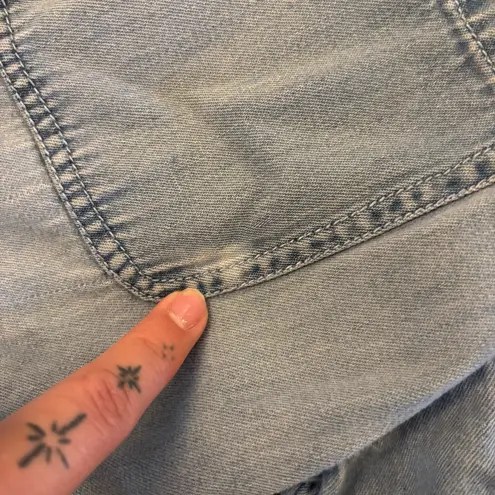 90s Denim Embroidered Romper Blue