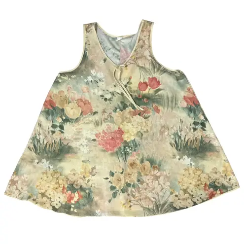 Vintage 90s Beige Pink Green Floral Roses Sheer Coquette Lingerie Dress size L Size L