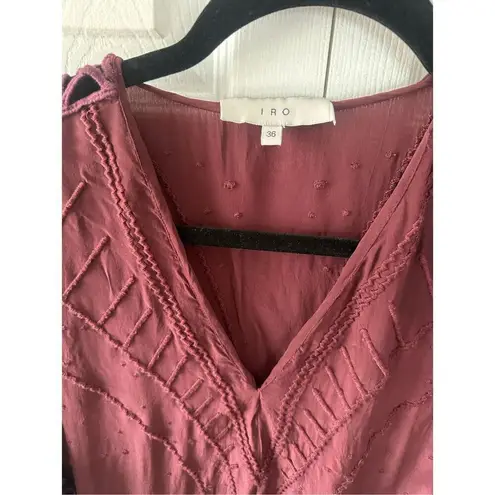 IRO Brynn Short Sleeve V-Neck Blouse Top Burgundy - size 36 / Small