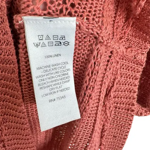 Tahari 100% Linen Pink 3/4 Dolman Sleeve Open Knit Lightweight Sweater Size S