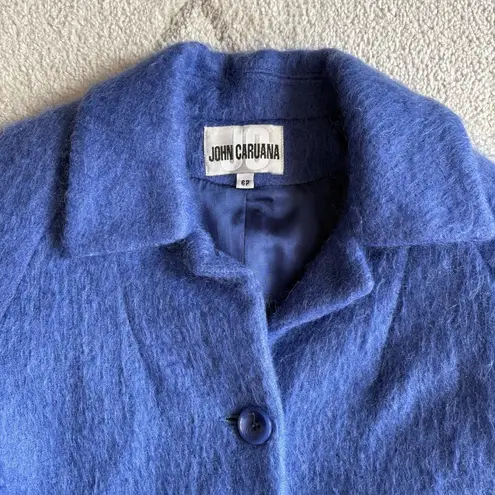 Vintage John Caruana Periwinkle Blue Mohair Midi Coat Elegant Winter Outerwear Size 6P