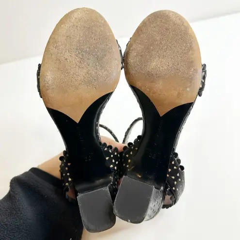 Tabitha Simmons Leticia Perforated Sandals Scalloped Leather Black Women's 38 7