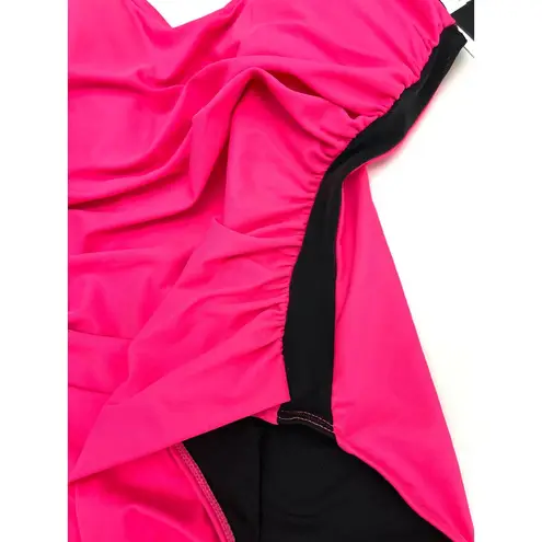 DKNY  NEON PINK Ruched Mesh-Contrast One-Piece Swimsuit 4 NWT $98