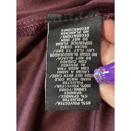 Slny Burgundy Sleeveless Dress Size 16 Rhinestone Straps Lined Ruffle Back Zip