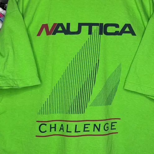 Nautica Vintage 90’s Neon Green Made in USA  “Challenge” Short Sleeve T-shirt Sz XL