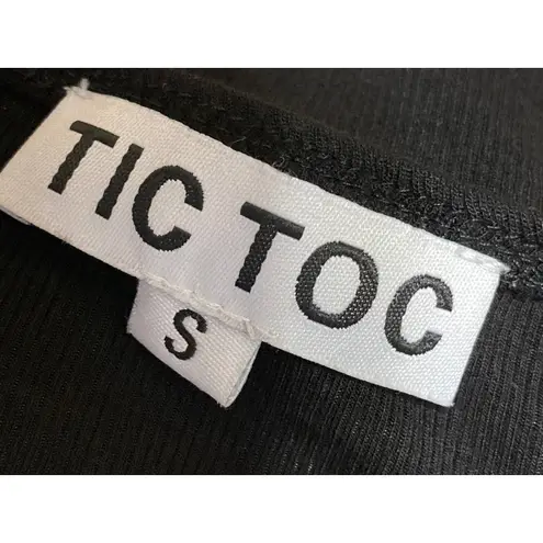 Tic Toc Women's Black Sleeveless Ribbed Faux Fur Cami Camisole Crop Tank Top S