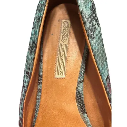 Buffalo London Teal Black Embossed Snakeskin Platform Heels Pumps Size 10 Green