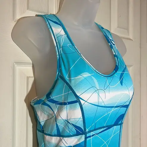 Shape Tek Green White Geometric Lines Racerback Tank Top Padded Shelf Bra Large