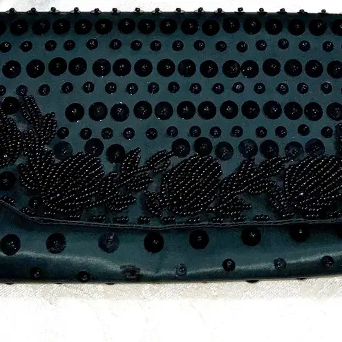 Vtg 1950’s Walborg Black Beaded Fold Over Envelope Clutch Formal Evening Event