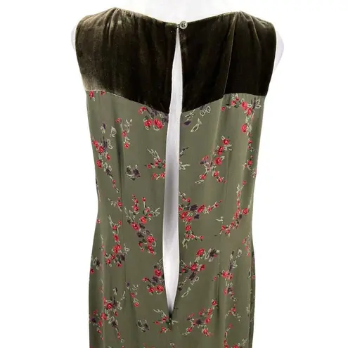 Tyler Boe Women's Maxi Sheath Dress 100% Silk Velvet Trim Rose Print Size 8 Vtg Green thumbnail 14
