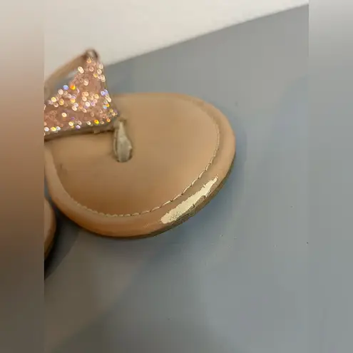 Veittes Beaded SlipOn Beach Metallic Dazzle RoseGold Bling Thong Flat Sandals 10 Tan