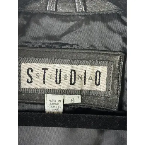 Siena Studio Vintage Genuine Leather Button Front Jacket Size 6 Black