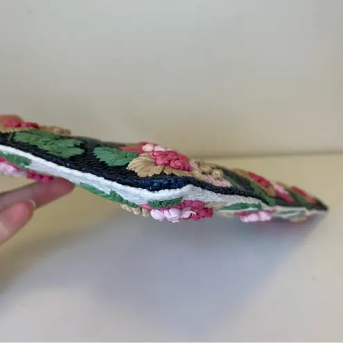 Lele Sadoughi Midnight Bouquet Floral Straw Embroidery Large Pouch Clutch Purse