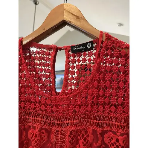 Darity Red Crochet Lace Dress Cocktail Party Formal XS