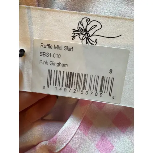Sökie Collective Skirt Women Small Pink White Gingham Ruffle Midi NWT Preppy