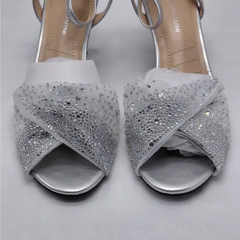 Adrienne Vittadini Womens Heels Size 10 Silver Rhinestone Mesh Dress Sandals NIB