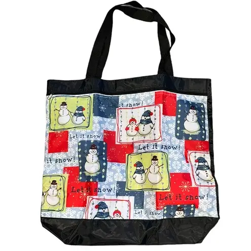 NWOT Snowman Let It Snow Double Handle Reusable Shopping Travel Everything Tote Black