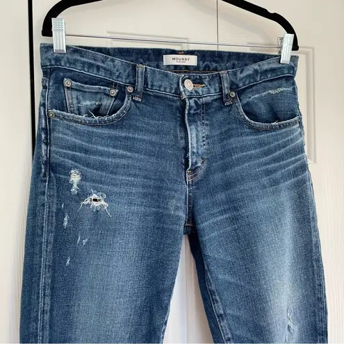 Moussy Vintage Glendale Mid Rise Skinny Distressed Jeans Sz 29 Raw Cut Hem Blue