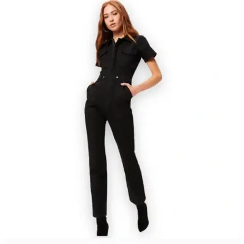 Good American  Wonen’s Fit For Success Black Short Sleeve Jumpsuit Size 2