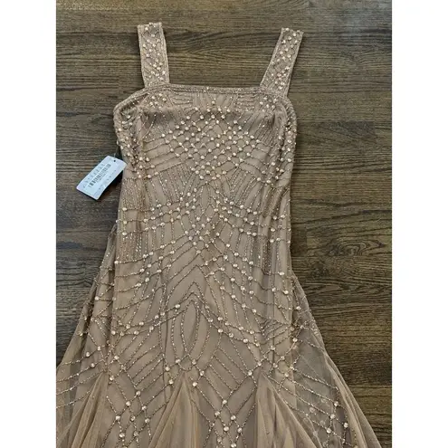 Pissarro Nights Beaded Gown with Long Sleeve No Jacket Size 2 Cocktail Formal Tan