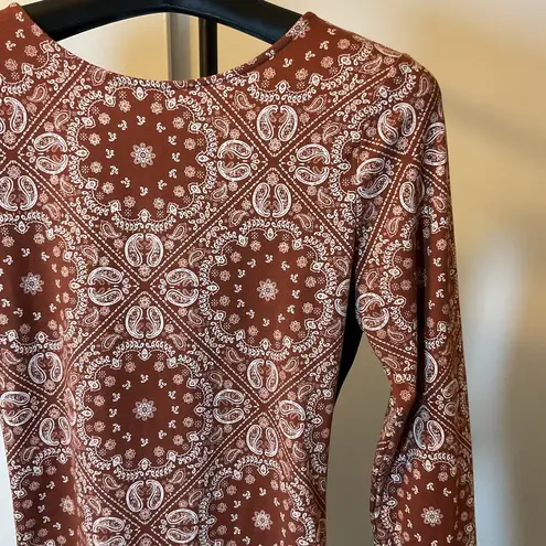Neon Soul 18. Brown Paisley Long Sleeve Open Back Bodysuit Size XL