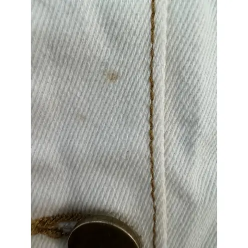 LEGOE HERITAGE Maternity Cropped Denim Jacket Size 0 Gold Stitching Button Front White