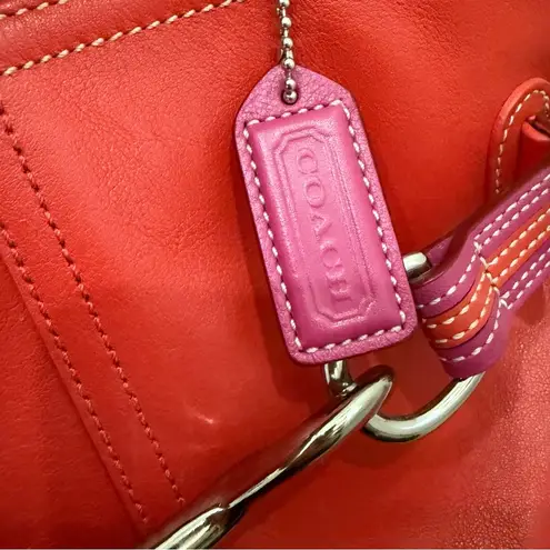 Coach Rare Vintage Authentic  9286 Leather Red-Orange/Pink Hampton Carryall Tote