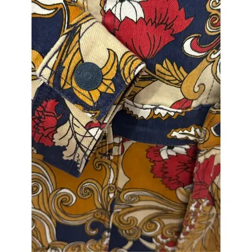 MOTHER The Puffy Wrapper Floral Denim Jumpsuit Flowers in Her Hair L Tan Size L