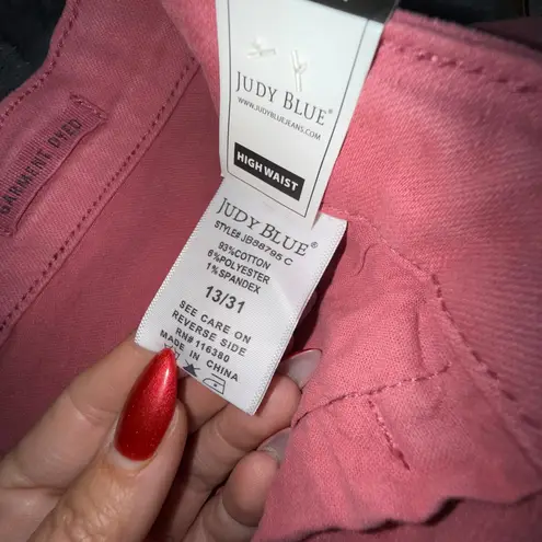 Judy Blue Dusty Pink High Waist Jeans Crochet Patch Wide Leg Women 13/31