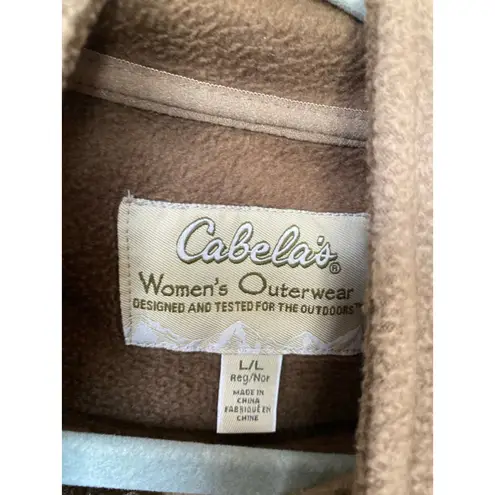 Cabela's Fleece Zip Jacket Brown Green Cozy Buttery Soft Outdoor Granola Autumn