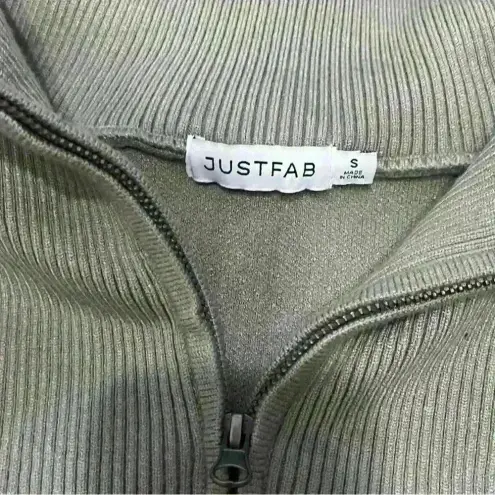 JustFab  Half Zip Collared Sweatshirt | Cropped Hoodie Sweater | Green | Size S