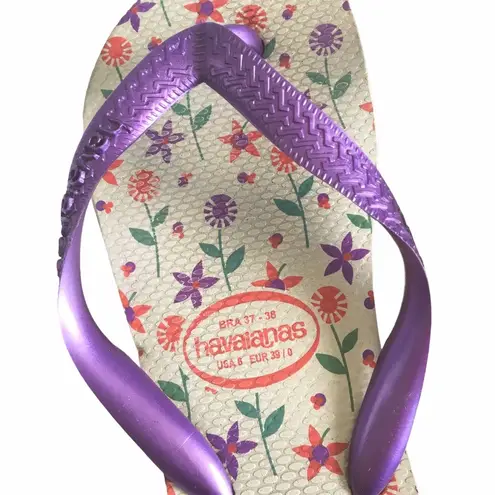 Havaianas Top  𑁍 Flower Print Flip Flops 𑁍 Brazilian Beach Sandals 𑁍 Purple