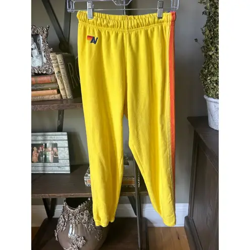 Aviator Nation 5 Stripe Sweatshirt & Sweatpants Lemon Yellow Womens Size XS
