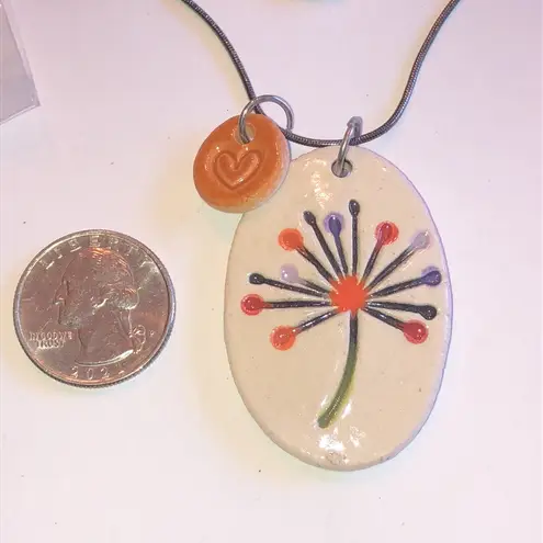 Cheryl Stevens Studio Floral Ceramic Pendant Necklace with Heart Charm Orange