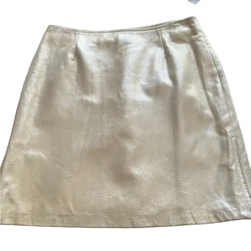 Cache  leather skirt 100% metallic ivory, cream leather skirt, size 8 NWT