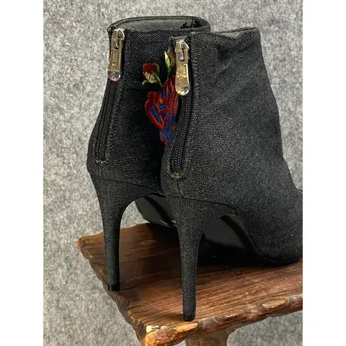 Cape Robbin Black Embroidered Rose Stiletto Booties Dual Zips Size 8.5